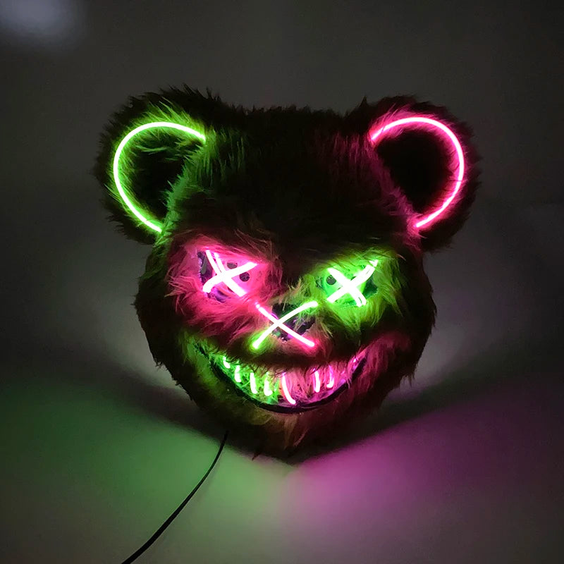 Halloween Horror Light Up Mask Glowing Bloody Bear Killer Mask