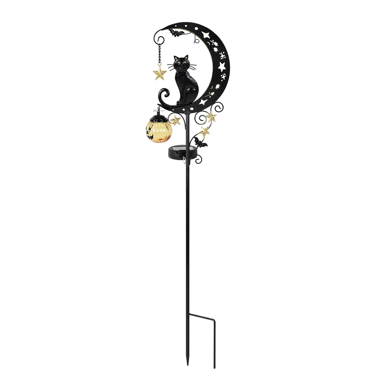 Halloween Solar Garden Stake Light Black Cat On Moon