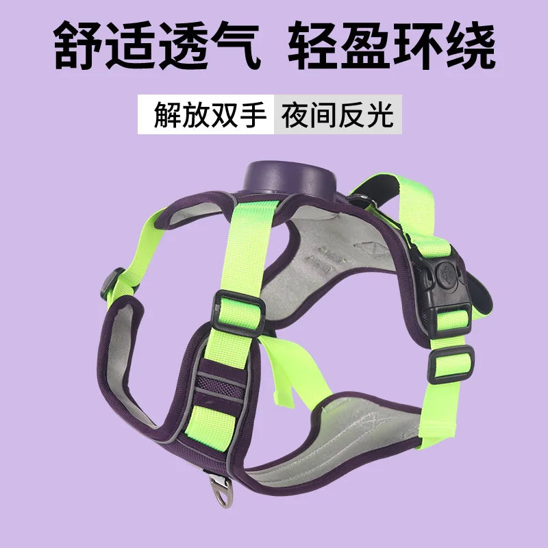 Automatic retractable dog leash with chest and back strap