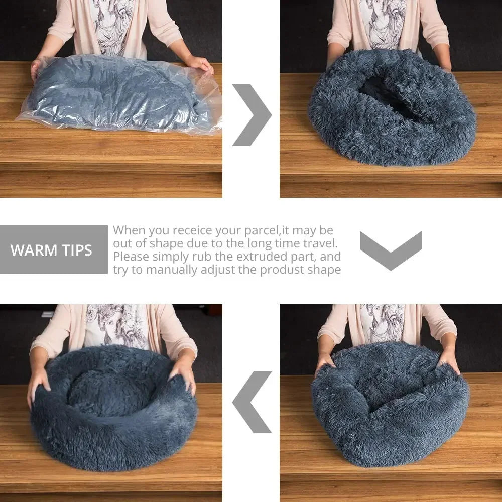 Round Pet Bed for Large Donut Long Plush Bed