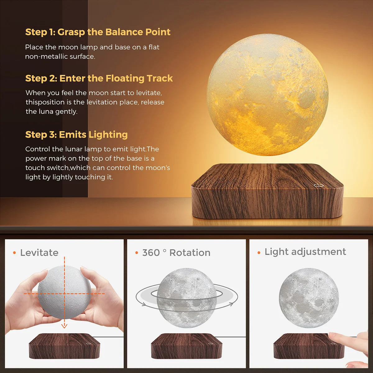 Levitating Moon Lamp, Magnetic Floating Moon Lamp