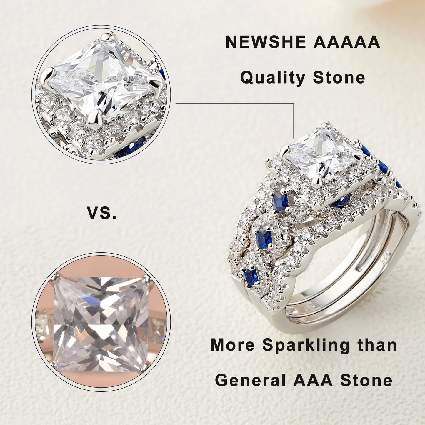 Wedding Rings Set for Women 925 Silver 2.6Ct Princess