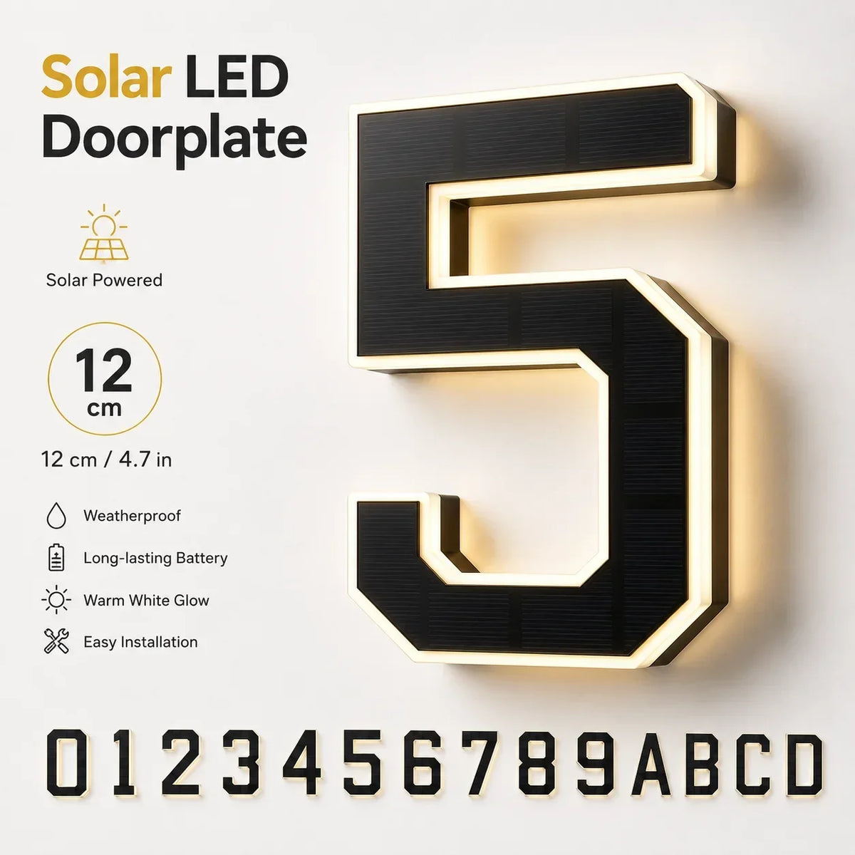 LED Solar House Number Light Waterproof Address Plate