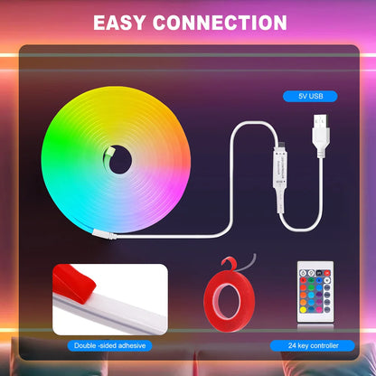 5V USB RGB LED Neon Strip Light 24key Remote Control