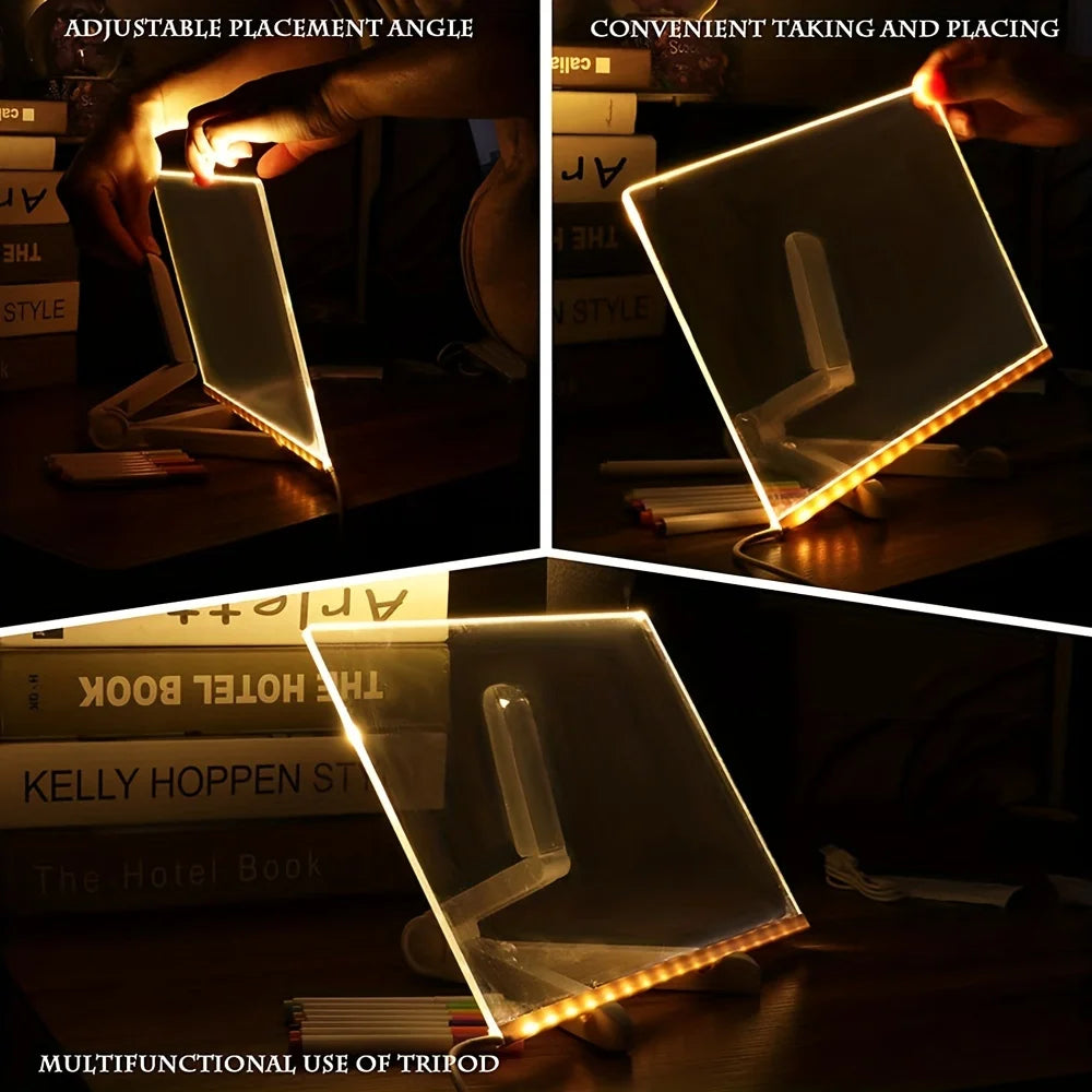 LED Note Board DIY Acrylic Night Light 7 Pens Drawing Board