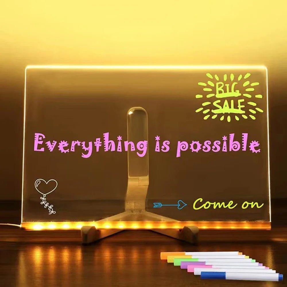 LED Note Board DIY Acrylic Night Light 7 Pens Drawing Board