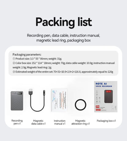 8-256GB AI Voice Recorder with Display Screen Real-Time Transcription