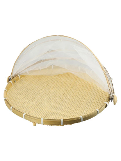 Handmade Bamboo Basket With Net Mesh Cover Kitchen Bread