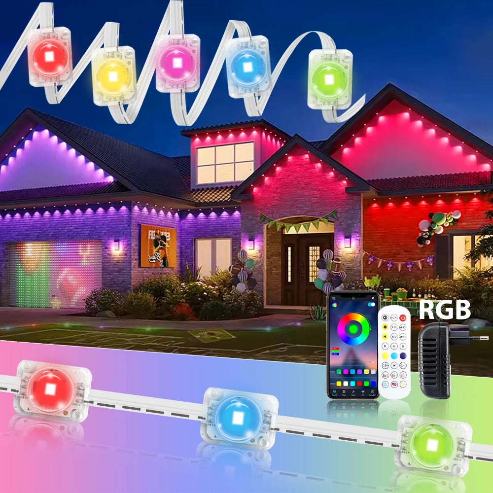 60M Smart RGB Eave Lights App & Remote IP67 Permanent