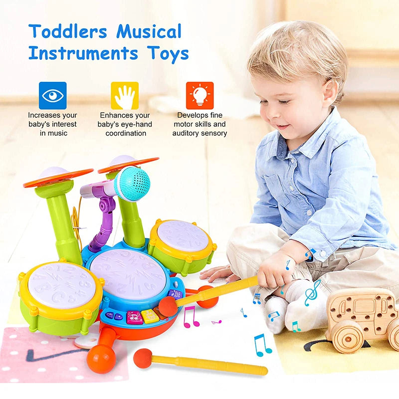Kids Drum Set Toddlers 1-3 Musical Baby Educational Instruments
