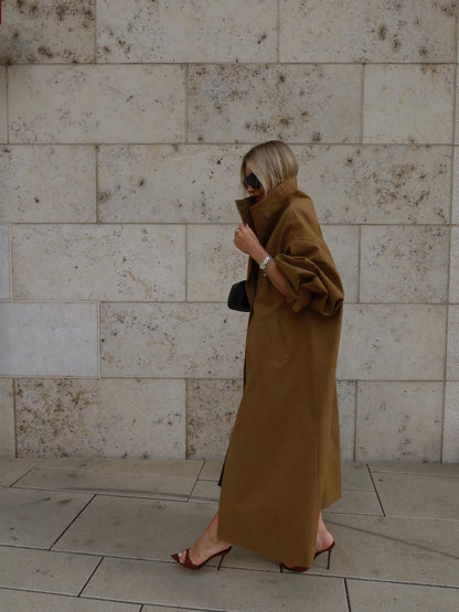 Casual Solid Long Trench Coat Women Stand Collar