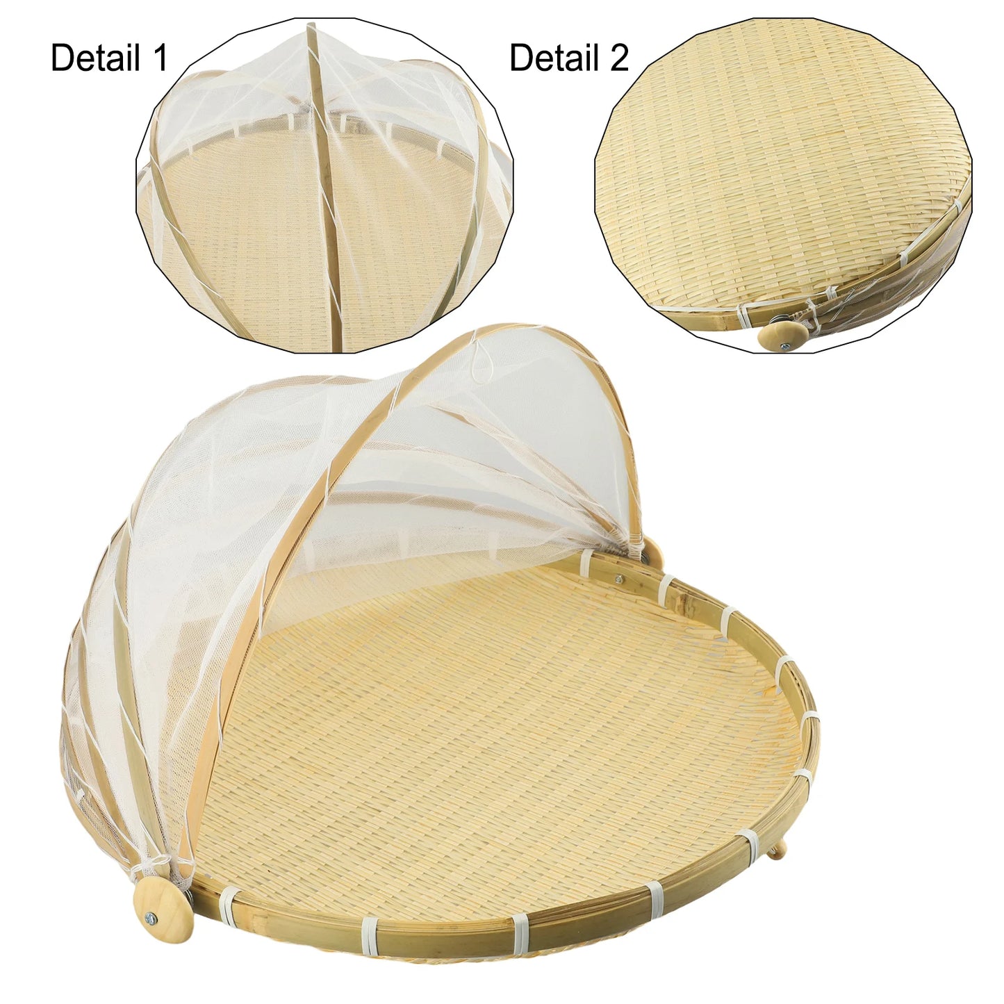 Handmade Bamboo Basket With Net Mesh Cover Kitchen Bread
