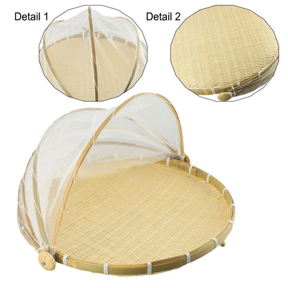 Handmade Bamboo Basket With Net Mesh Cover Kitchen Bread