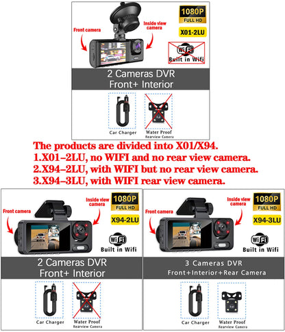 NEW 1080P HD WIFI 2/3Camera Dash Cam For Car Camera
