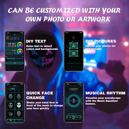 Led Mask with Bluetooth App Control Programmable Face Transforming Light up