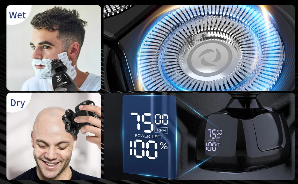 Electric Shaver for Men 7D Magnetic Floating Wet/Dry Head Razor