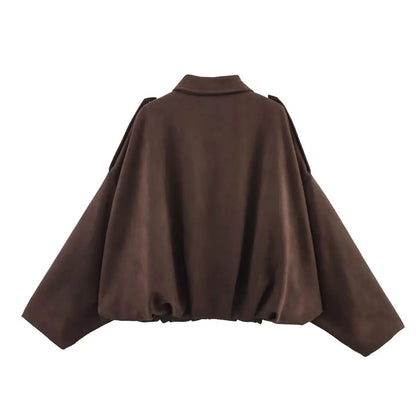 Women's Street Fashion Solid Coats Bat Sleeves Vintage Jackets