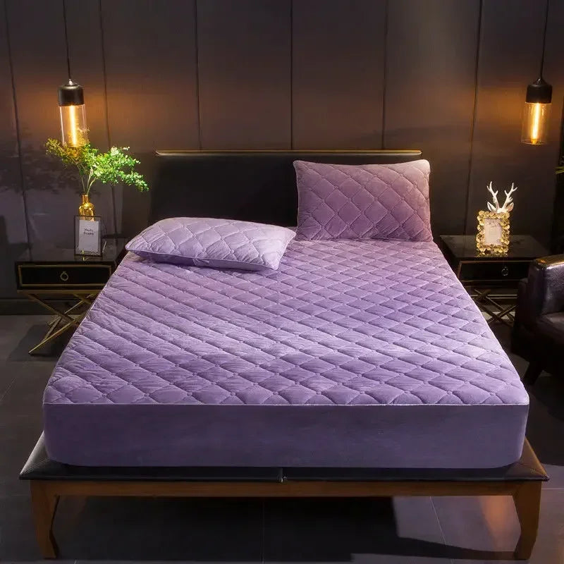 Crystal Velvet Thicken Quilted Mattress Cover Pillowcase