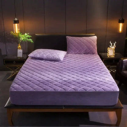 Crystal Velvet Thicken Quilted Mattress Cover Pillowcase