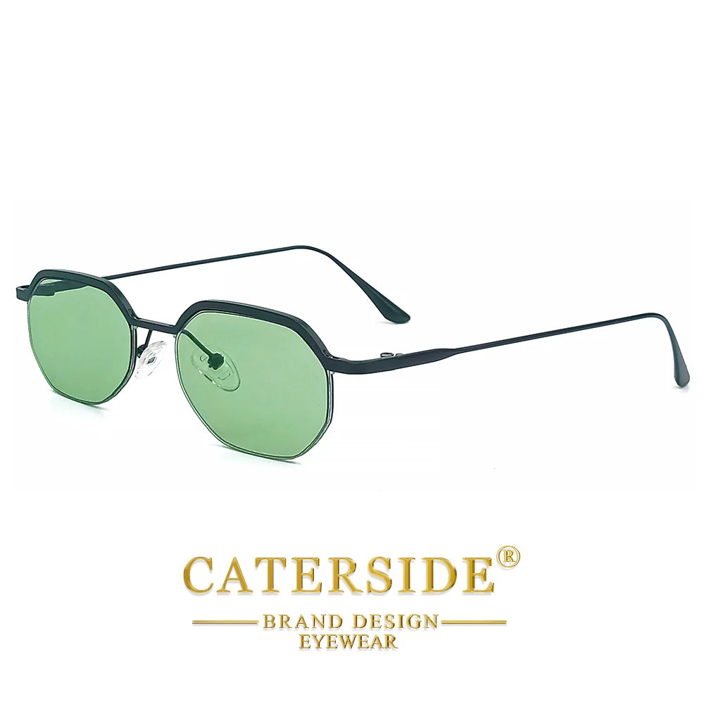 Retro Polygon Sunglasses Men Metal Semi Rimless