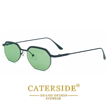 Retro Polygon Sunglasses Men Metal Semi Rimless