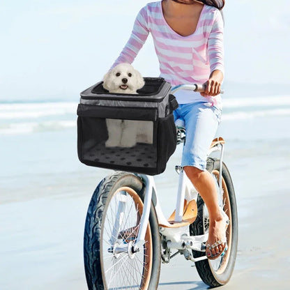 Dog or Cat Bike Basket, Expandable Soft Sided Pet Carrier Backpack with 4 Open Doors