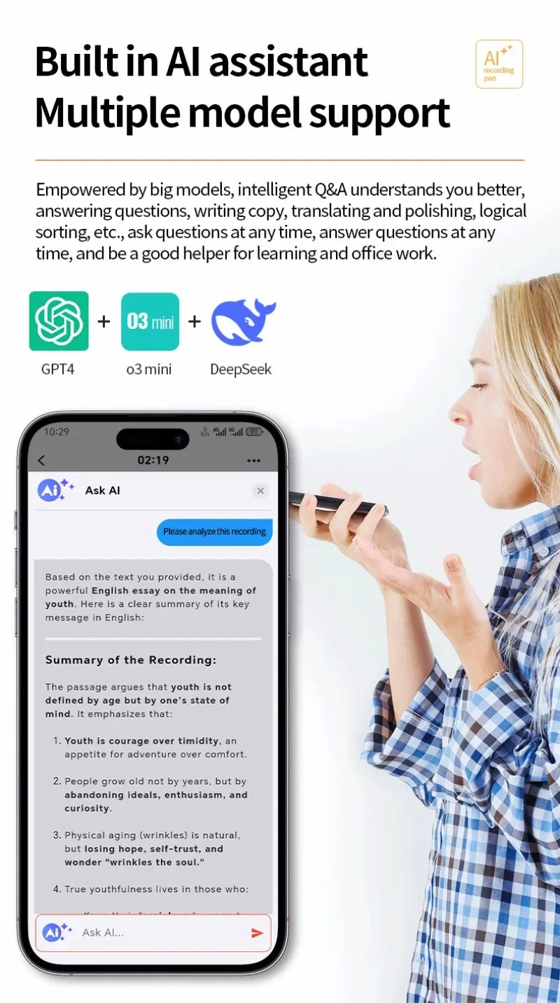 AI ChatGPT Voice Recorder 8-128GB Recording Device