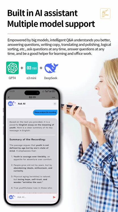 AI ChatGPT Voice Recorder 8-128GB Recording Device