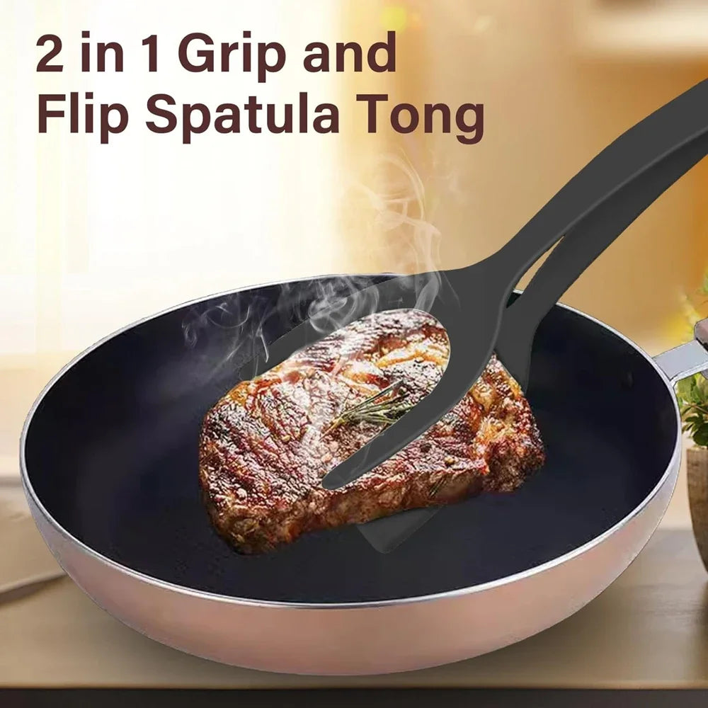 2-in-1 Grip Flip Spatula Tongs - Nylon Non-Stick Egg