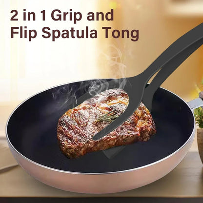 2-in-1 Grip Flip Spatula Tongs - Nylon Non-Stick Egg