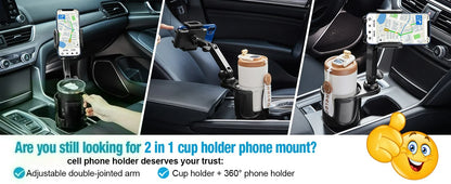 2-in-1 Cup Holder Phone Mount – 360° Rotatable Long Arm Expander