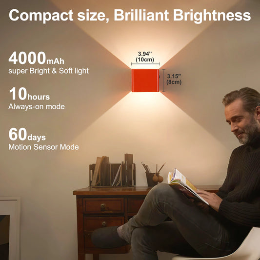 Battery-Powered Wall Light, 3 Color Temperature and Brightness Settings,