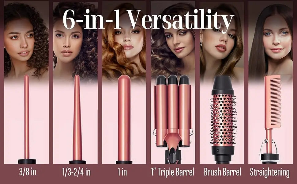 6-in-1 Hair Curler with 3 Barrel Hair Crimper
