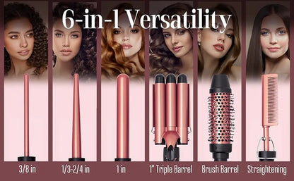 6-in-1 Hair Curler with 3 Barrel Hair Crimper
