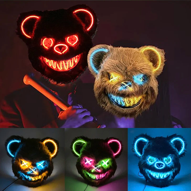 Halloween Horror Light Up Mask Glowing Bloody Bear Killer Mask