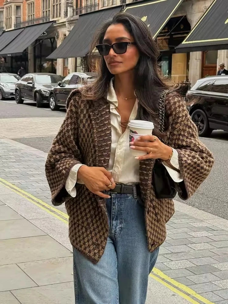 New Autumn Brown Long Sleeve Knitted Cardigans Women