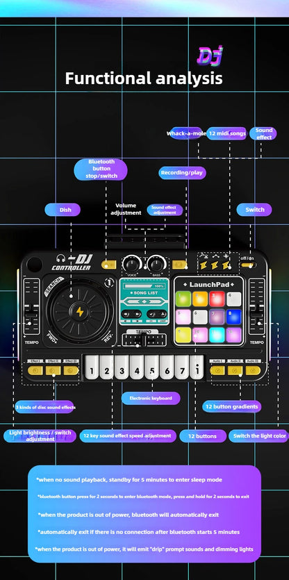 Kids Simulation DJ Mixer Controller Toys Multifunctional