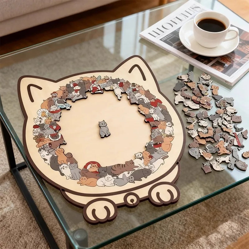 Colored Cat Shaped Wooden Jigsaw Puzzle, Cats Shaped