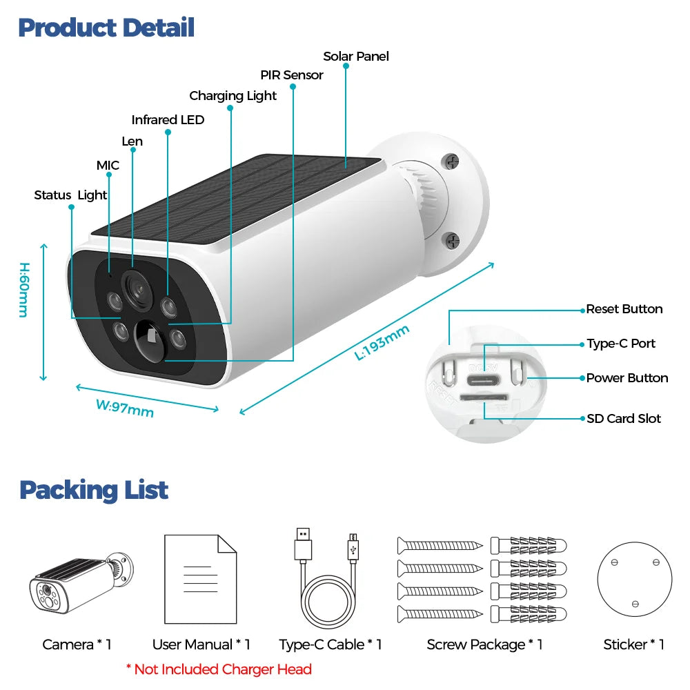 ALEVIO 2.5K Outdoor Solar Camera Wireless Cam WIFI