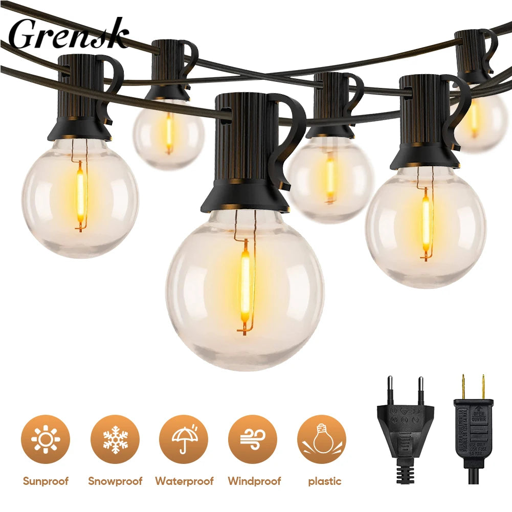 Waterproof G40 String Lights Shatterproof Plastic E12 1W Bulbs