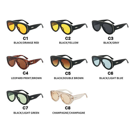 Vintage thick frame stripe oval sunglasses for women