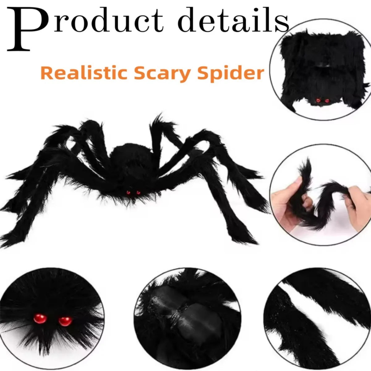 Halloween Plush Spider, 30-200cm Outdoor Giant Spider Decor Chamber Prank Black Spider