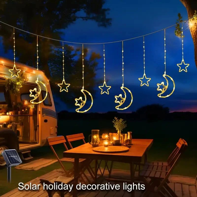 Solar Star Moon String Lights 8 Modes Outdoor Hanging Light