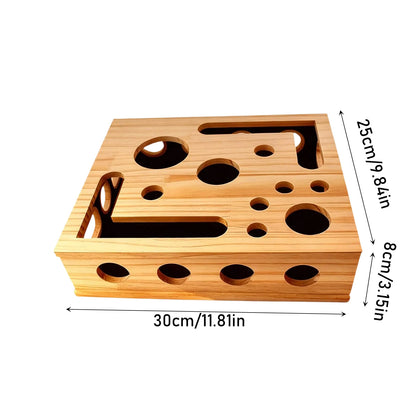 Interactive Frosted Wooden Cat Maze Toy Pet Treat Dispenser