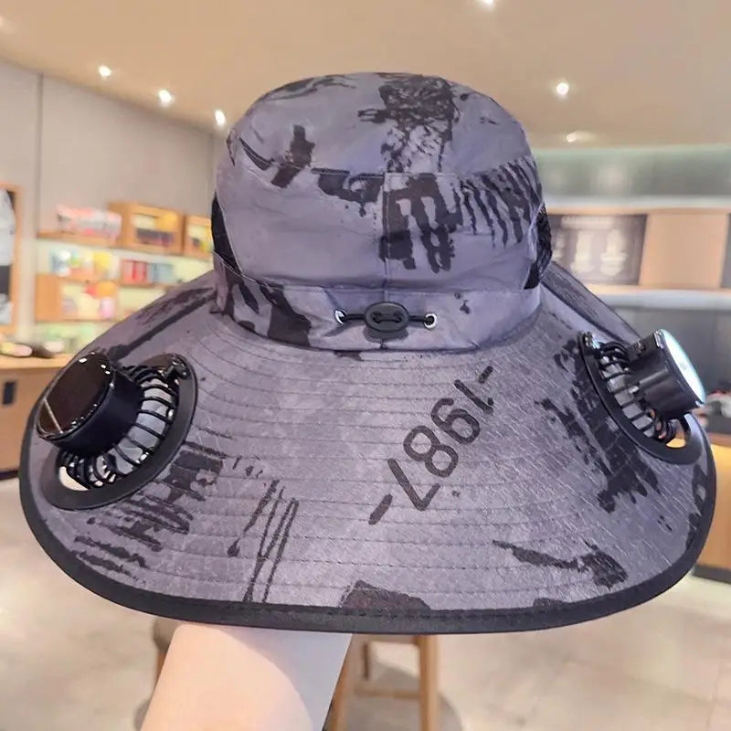 Large Size Quick Dry Bucket Hat With Solar Powered Fan USB Charging