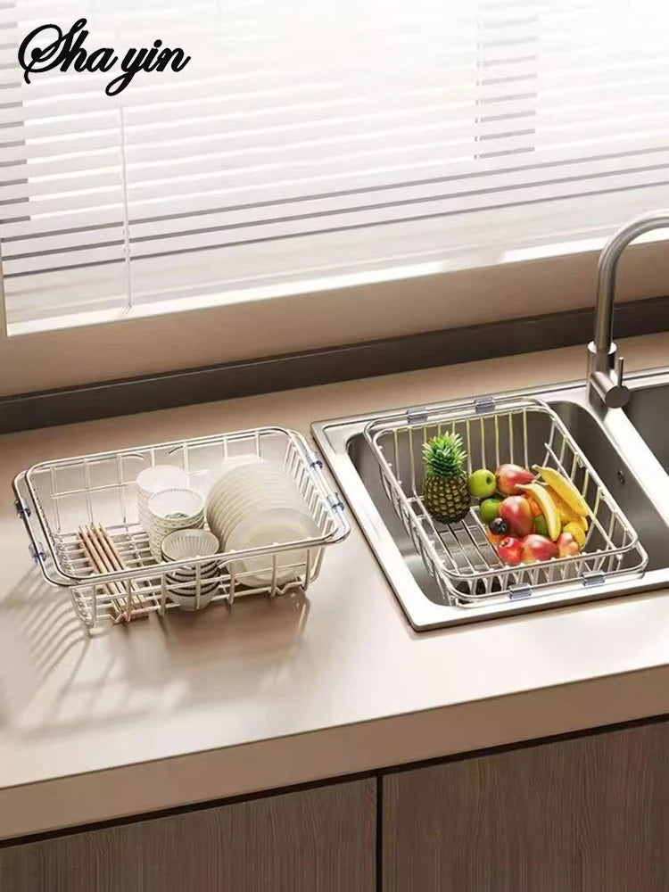 Stainless Steel Telescopic Sink Drain Rack Non-Slip Dish