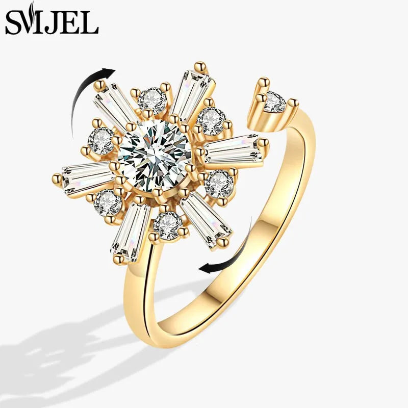 Luxury Crystal Anxiety Relief Spinning Fidget Rings for Women