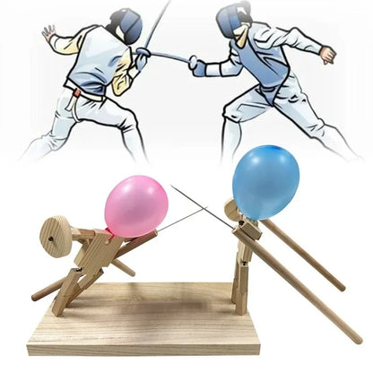Balloon Bamboo Man Battle Handmade Wooden Fencing Puppet