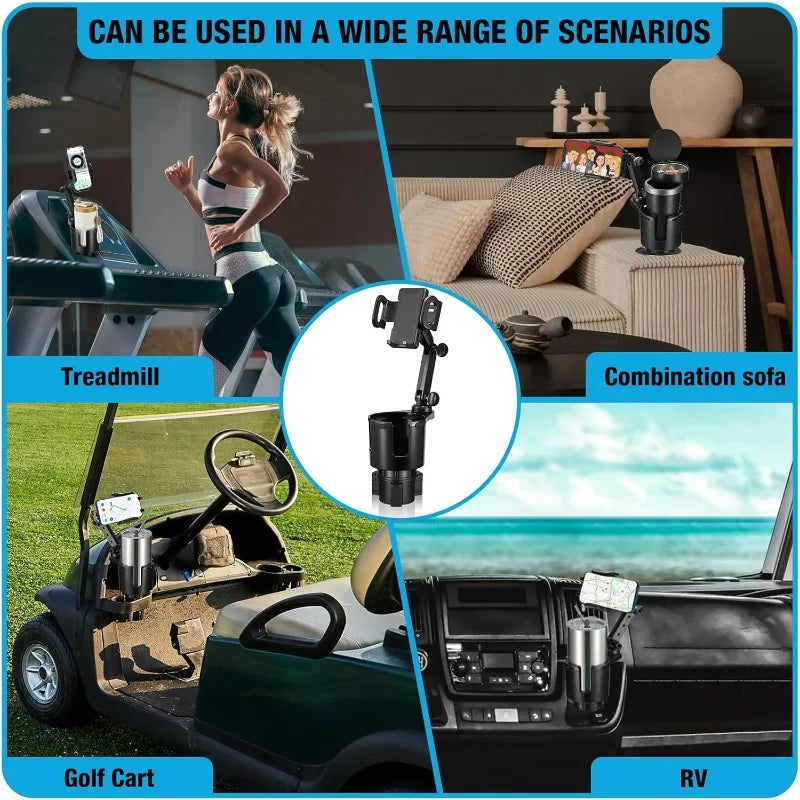 2-in-1 Cup Holder Phone Mount – 360° Rotatable Long Arm Expander