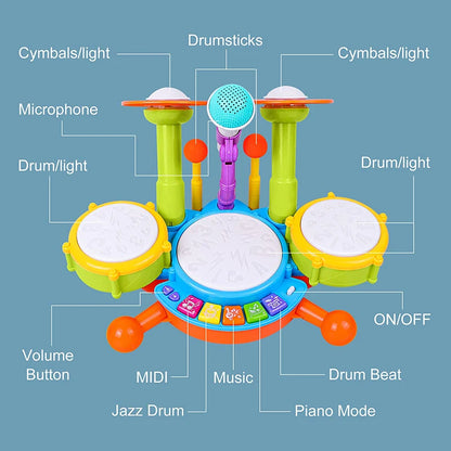 Kids Drum Set Toddlers 1-3 Musical Baby Educational Instruments